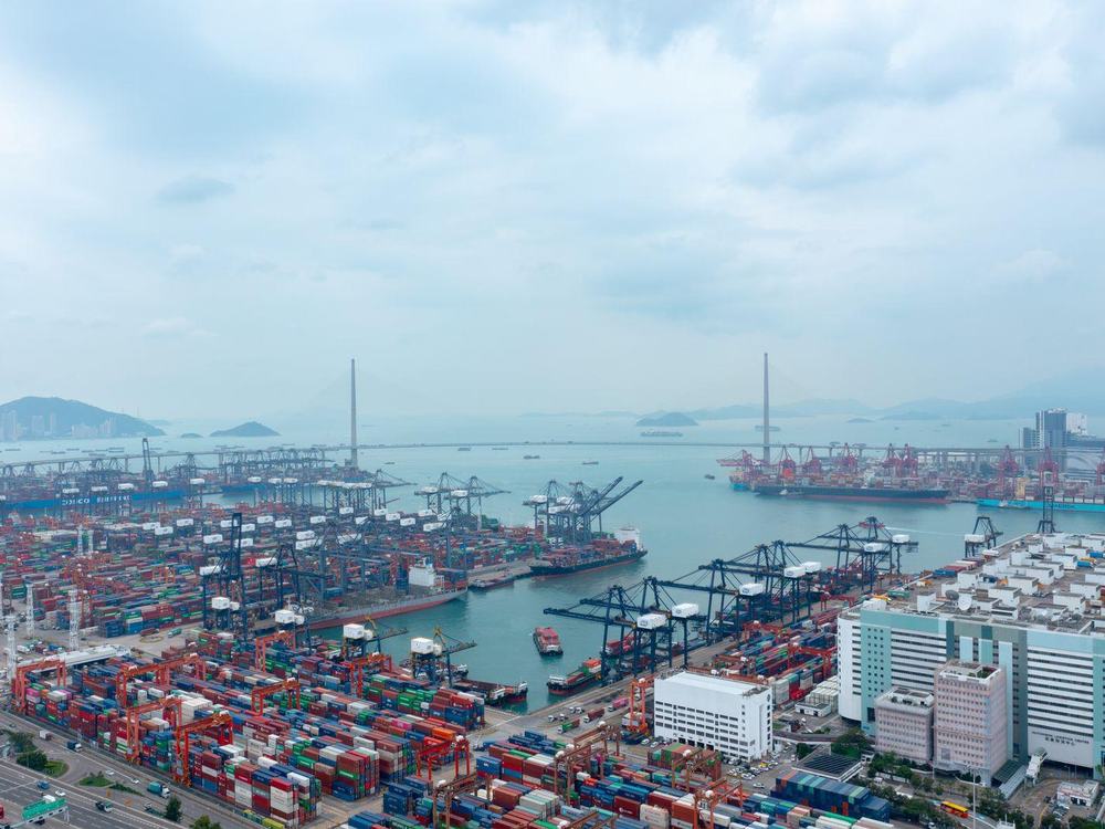 A container terminal and its berths, seen from above