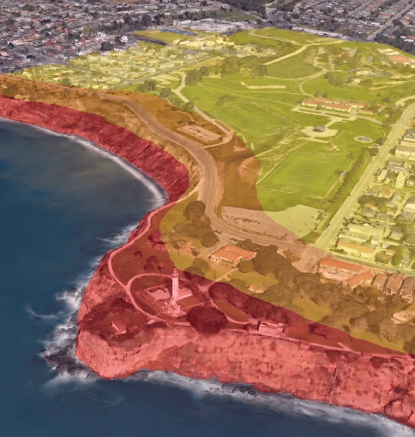 A Groundscale risk overlay, a stretch of coastline classified from low to high exposure